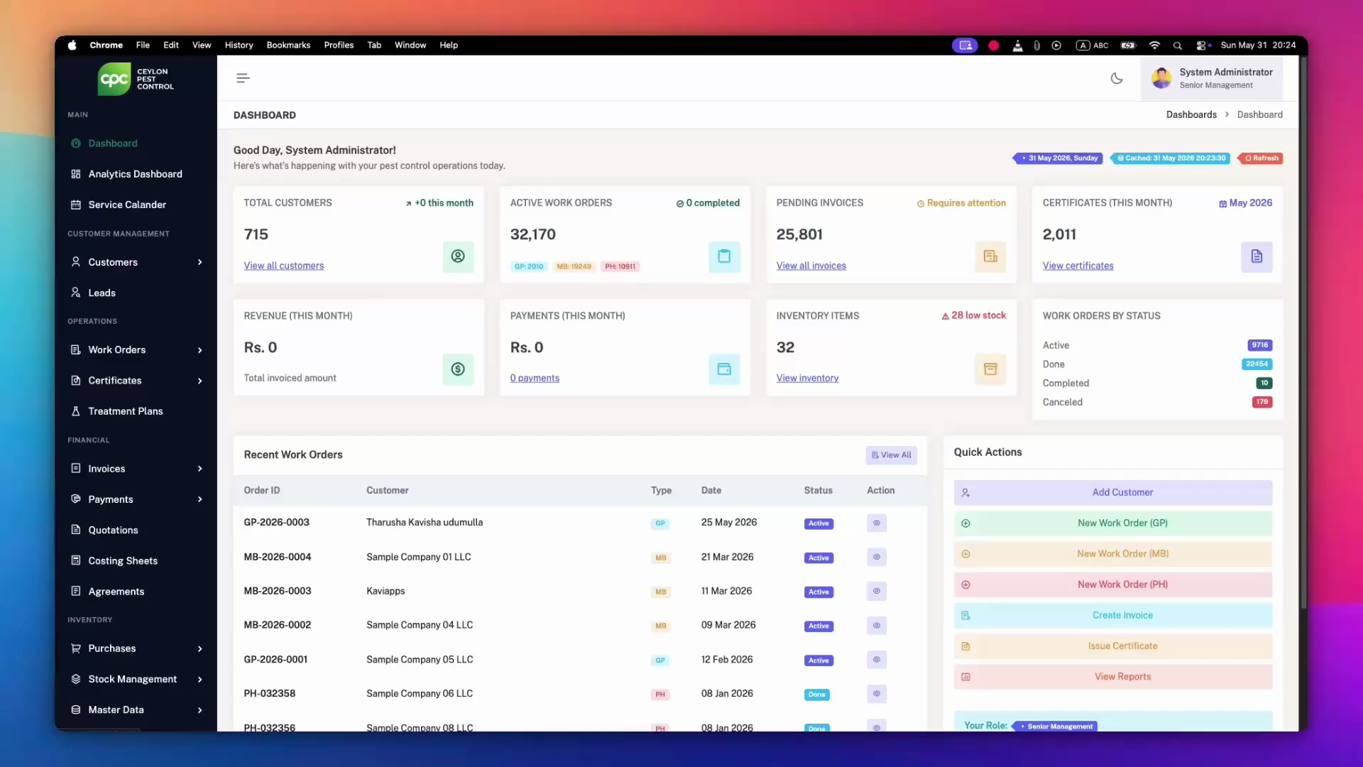 Pest Control ERP project preview